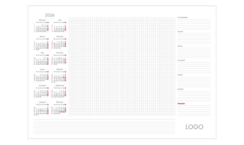Kalendarz BIUWAR BW 01 czerwony