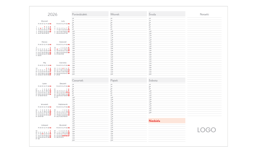 Kalendarz BIUWAR BW 02 czerwony